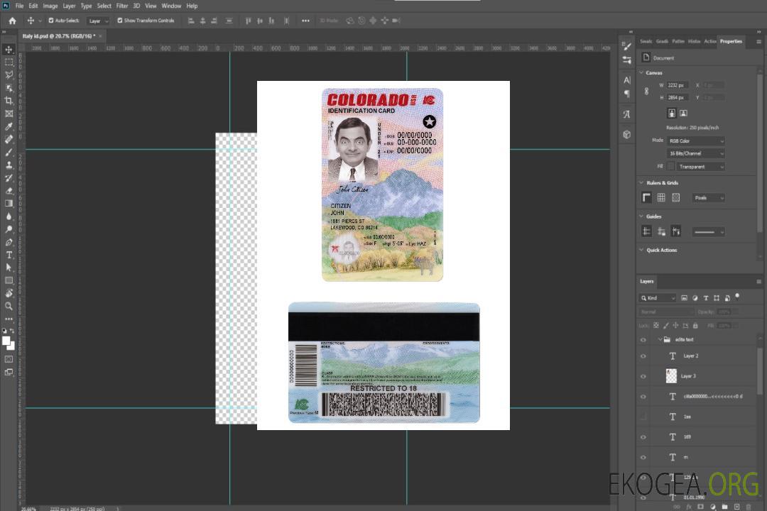 Carte d'identité USA Colorado pour les moins de 21 ans template